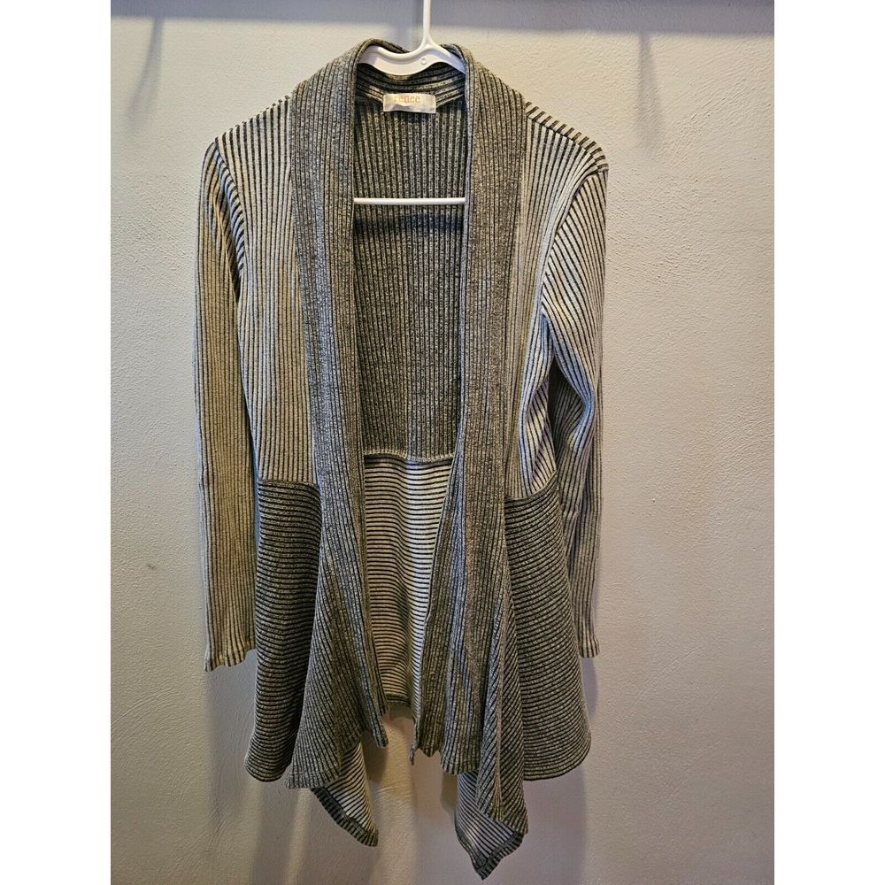 Renee USA‎ Striped Waterfall Cardigan Long Sleeve Ribbed Knit Open Front Sweater